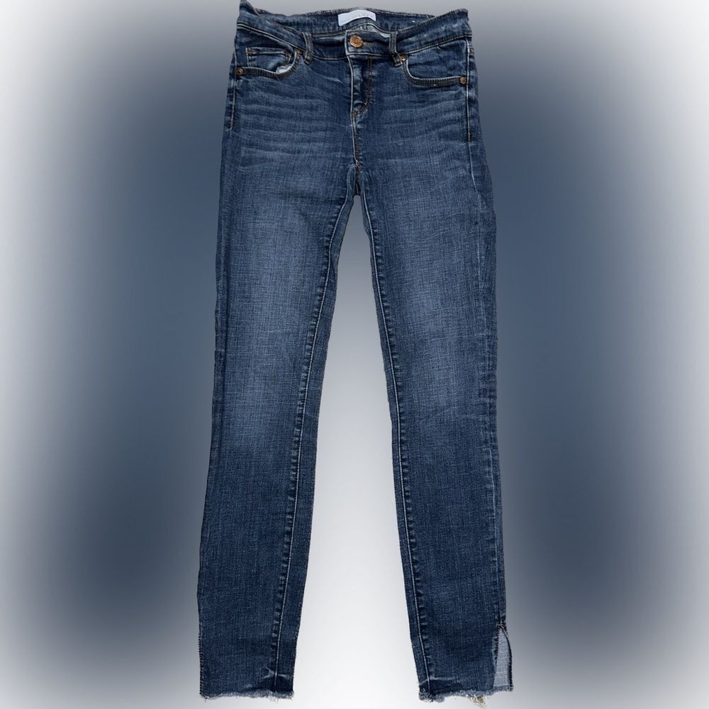 LOFT Blue Straight Leg Jeans with Faded Detail